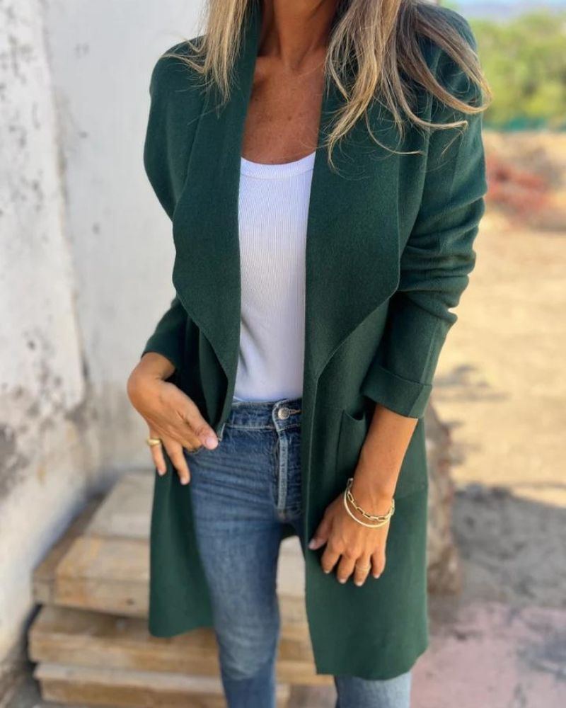 Eigona | Women's Longline Casual Lapel Cardigan Jacket with Pockets