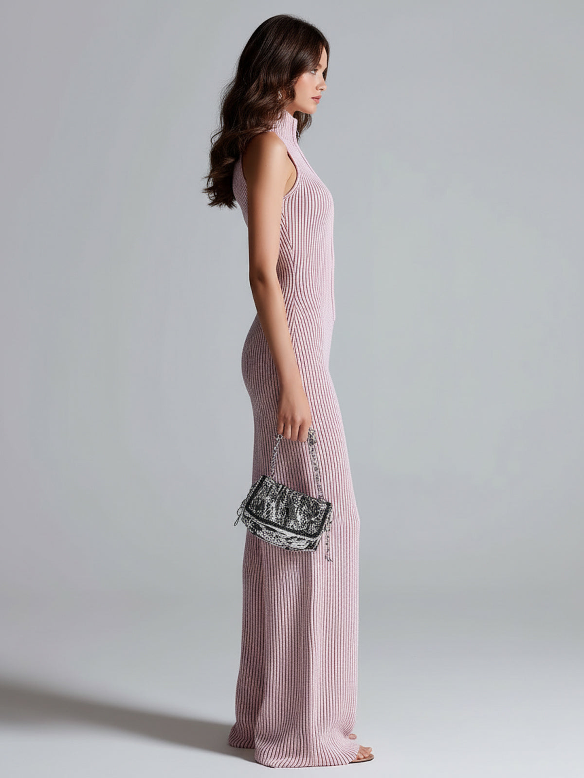 Women's ElevenOra Stylish Pink Sleeveless Jumpsuit with Stand Collar, Zipper Front, Tailored Waist, and Wide Leg Ribbed Design