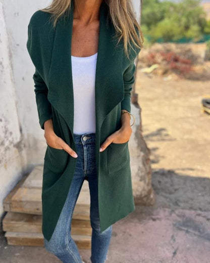 Eigona | Women's Longline Casual Lapel Cardigan Jacket with Pockets