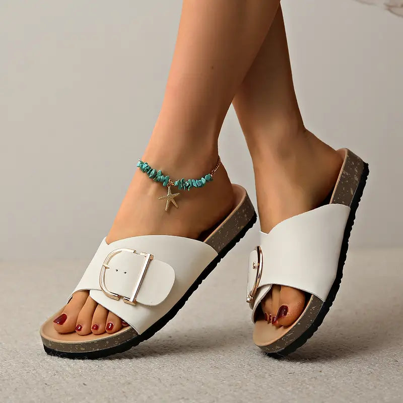 Women's Cushioned Open-Toe Adjustable Buckle Strap Orthopedic Flat Sandals