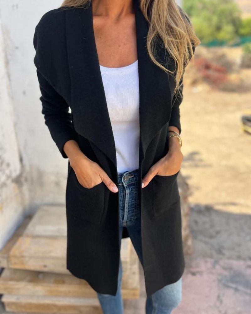Eigona | Women's Longline Casual Lapel Cardigan Jacket with Pockets