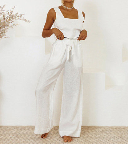 Milena | Women's Minimalist Top and Wide-Leg Trousers Set