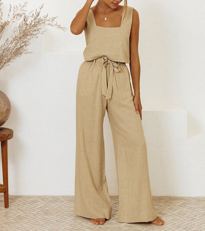 Milena | Women's Minimalist Top and Wide-Leg Trousers Set