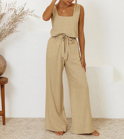 Milena | Women's Minimalist Top and Wide-Leg Trousers Set
