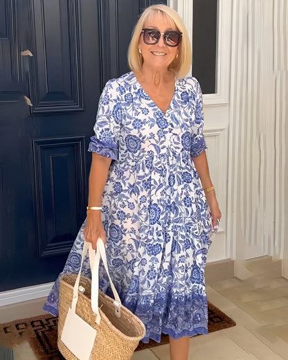 Keisha | Women's Elegant Floral V-Neck Maxi Dress