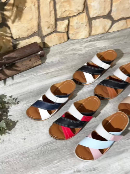 Women's Orthopedic Open-Toe Marina Colourblock Wedge Slides, Comfortable Sandals