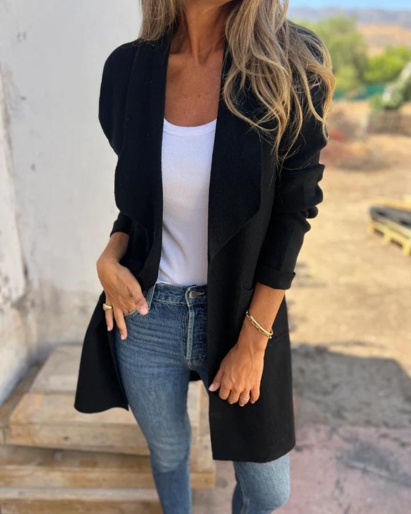 Eigona | Women's Longline Casual Lapel Cardigan Jacket with Pockets