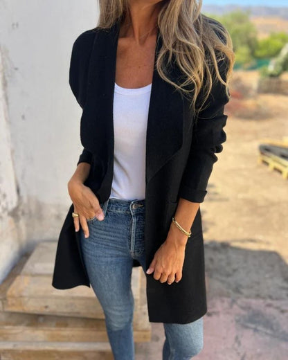 Eigona | Women's Longline Casual Lapel Cardigan Jacket with Pockets