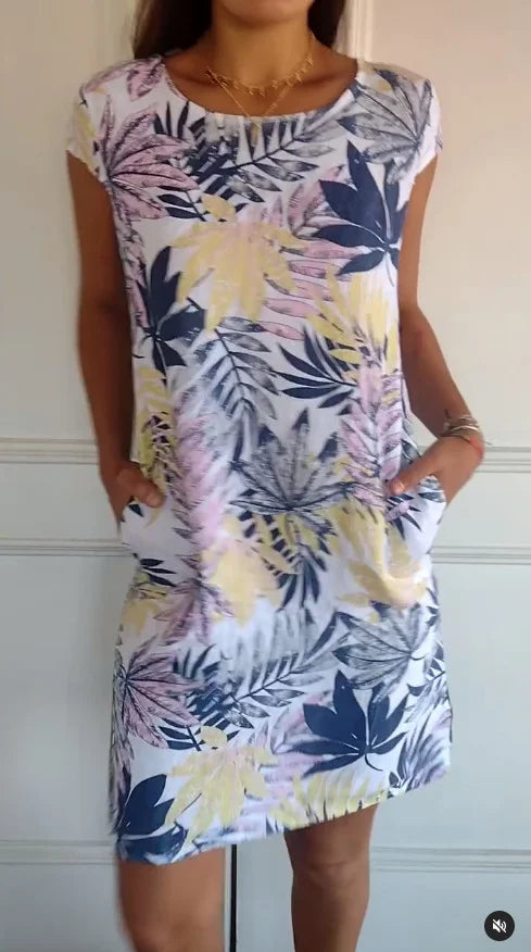 Summer Mini Dress for Women with Pockets and Vibrant Print