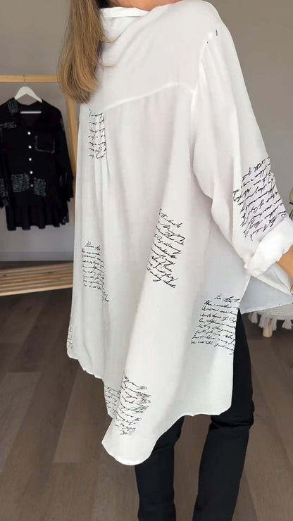 Celesta | Women's Longline Handwritten Button-Up Shirt
