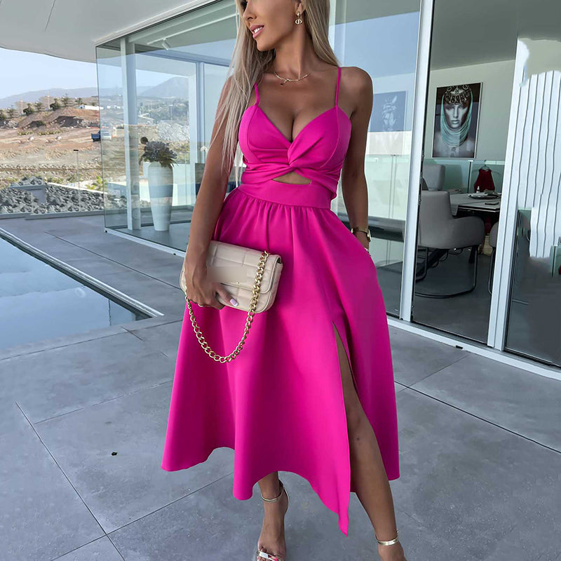 Chloe | Women's High Slit Spaghetti Strap Maxi Dress with Cut-Out