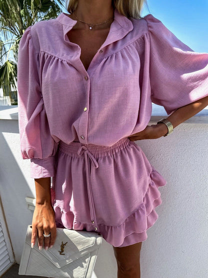 Emalia | Women's Relaxed Chic Fashion Set with Ruffle Detail