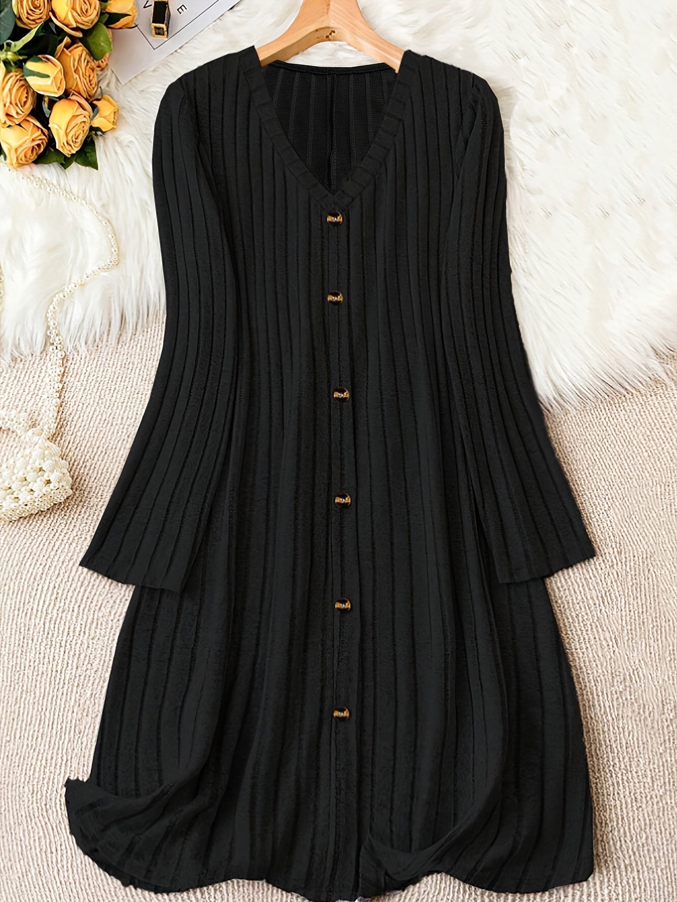 Madelyn | Women's Timeless Plus Size Ribbed Button Midi Dress