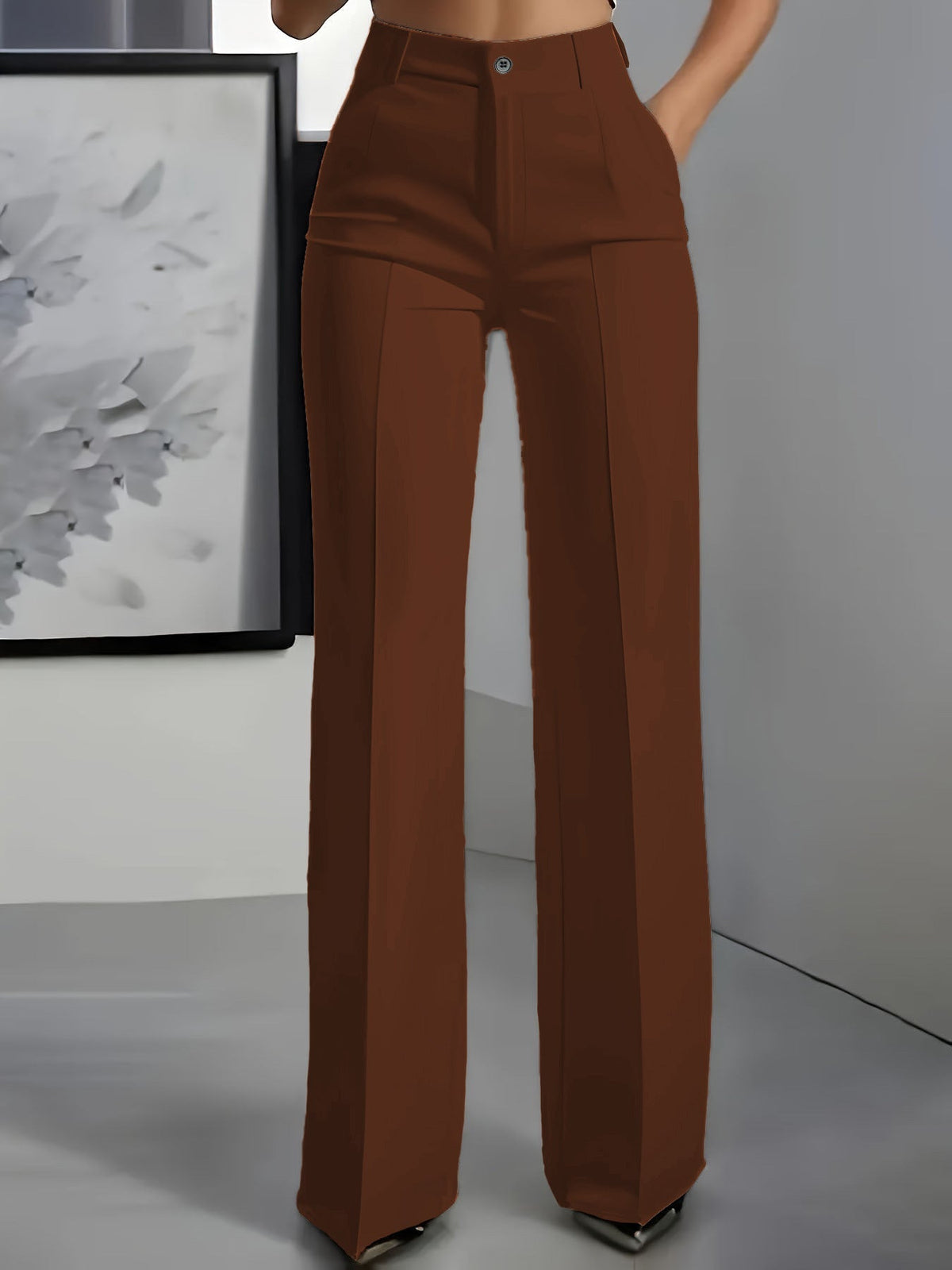 High-Waisted Women's Trousers with Stretchy Waistband