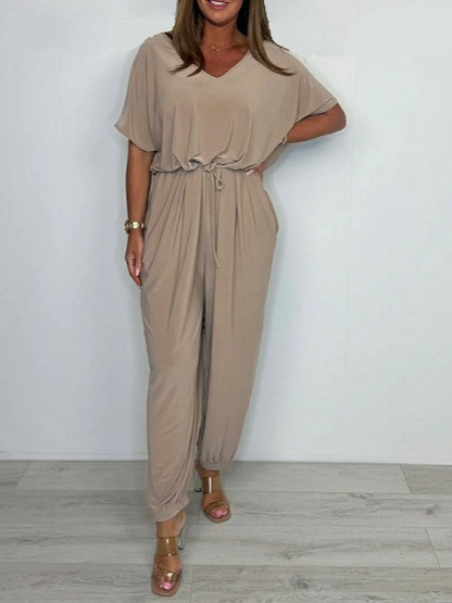 Mary | Women's Comfy Jumpsuit with V-Neck and Short Sleeve