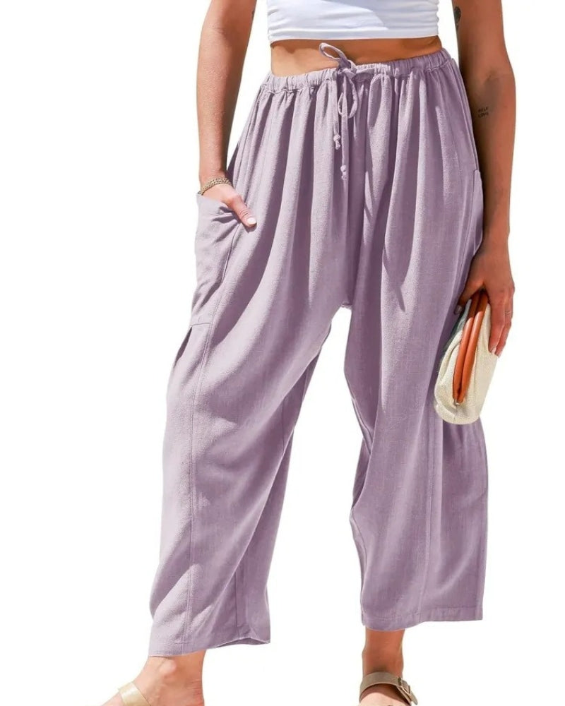 Sabrina | Women's Wide Leg Trousers with Pockets and Drawstring