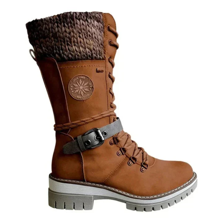FrostLuxe | Women's Cushioned Buckle Waterproof Knee-Length Lace-Up Boots
