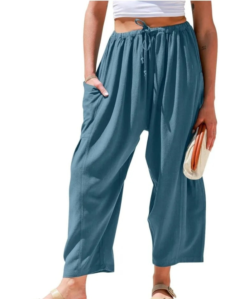 Sabrina | Women's Wide Leg Trousers with Pockets and Drawstring