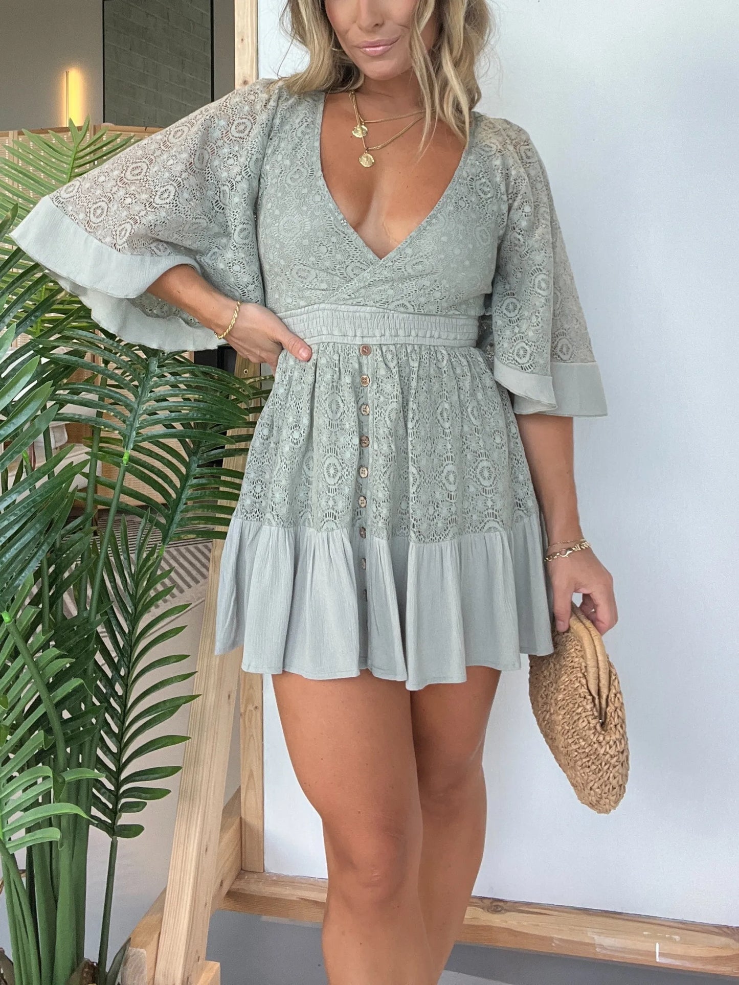 Women's Pink Laura, Crochet Romper Dress