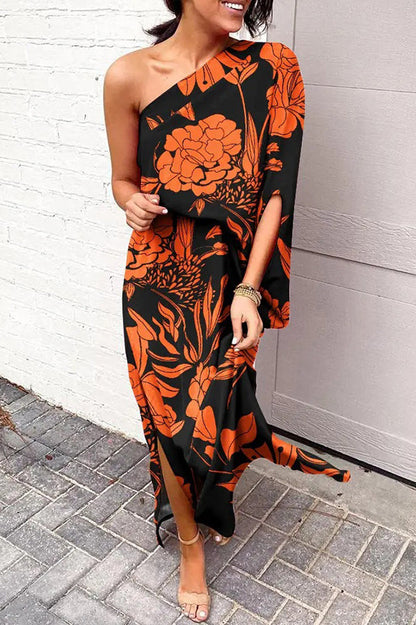 Women's Rosie One-Shoulder Maxi Dress with Printed Design and Split Hem