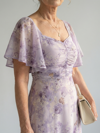 Vaelis | Women's Floral Flutter Sleeve Midi Dress