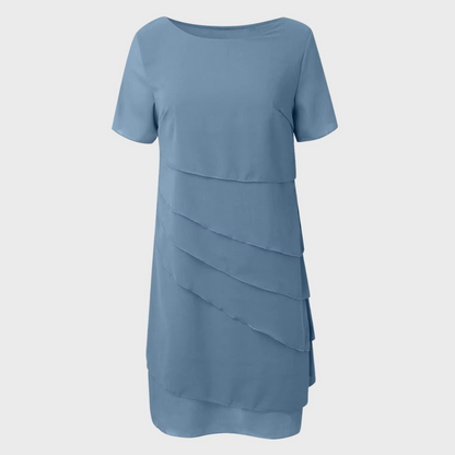 Elara | Women's Layered Midi Dress with Short Sleeve
