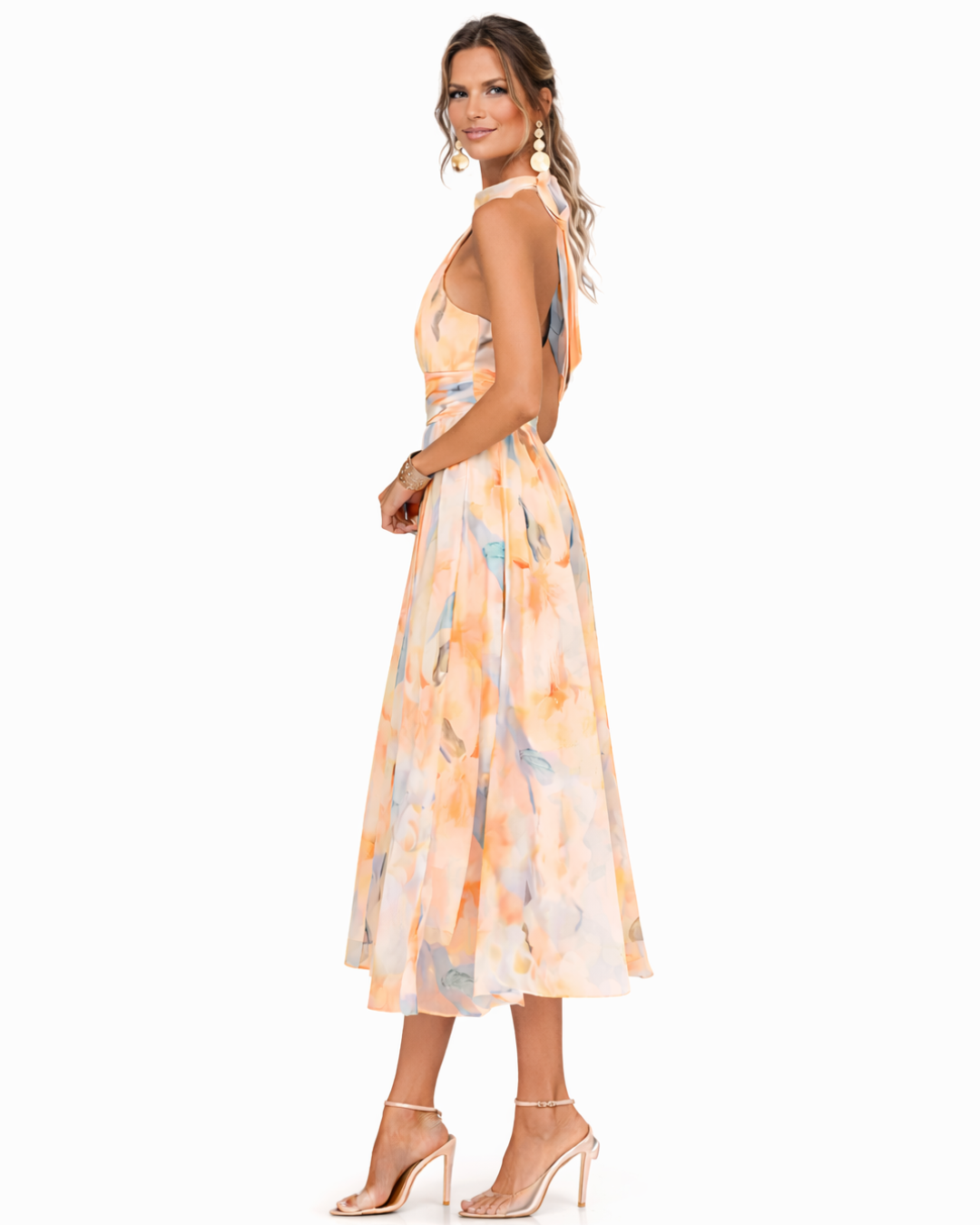 Women's Aurora Halter Neck Maxi Dress with Watercolour Print