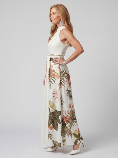 Meadow | Women's Draped Halter Botanical Panel Maxi Dress