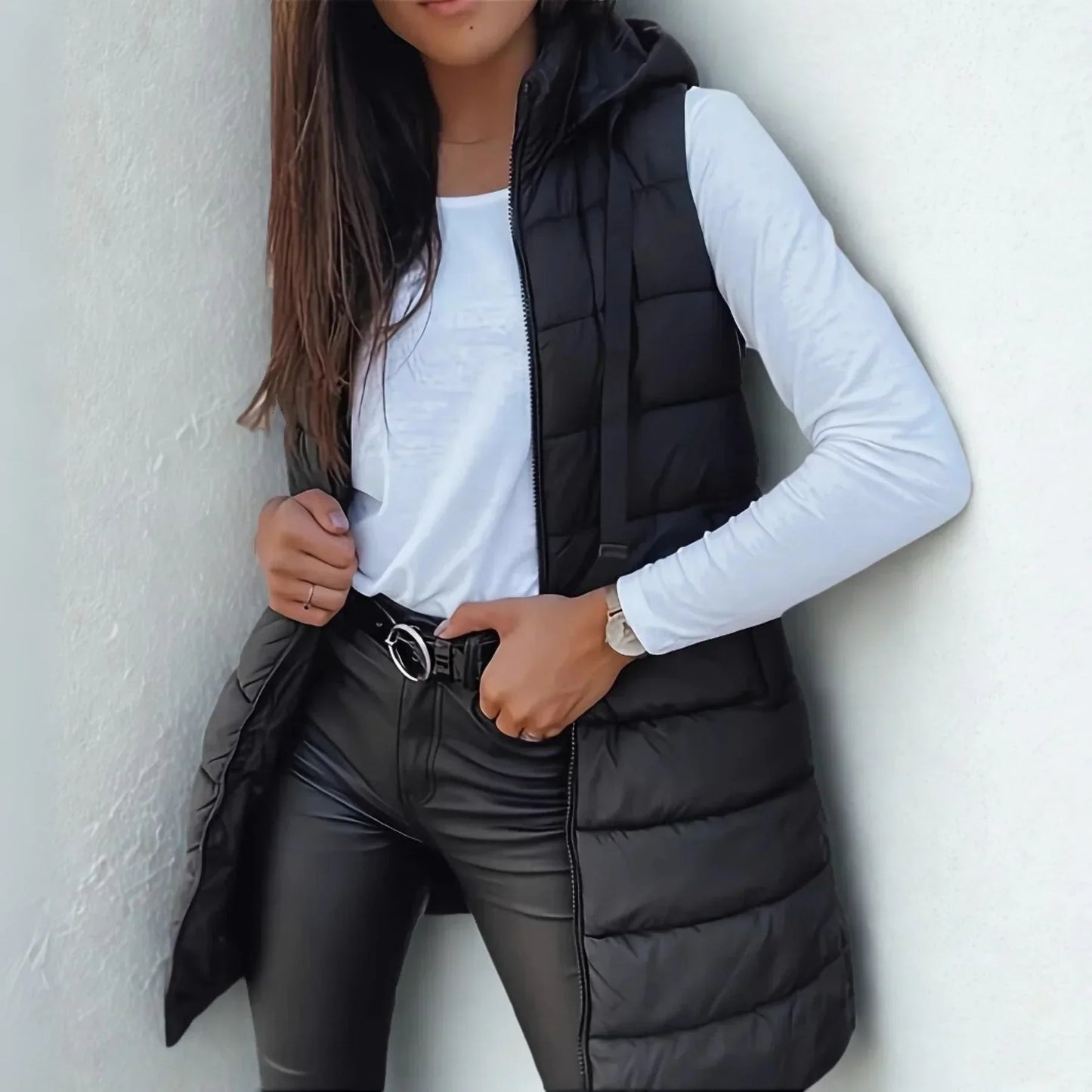 Romy | Women's Casual Sleeveless Hood Long Puffer Vest