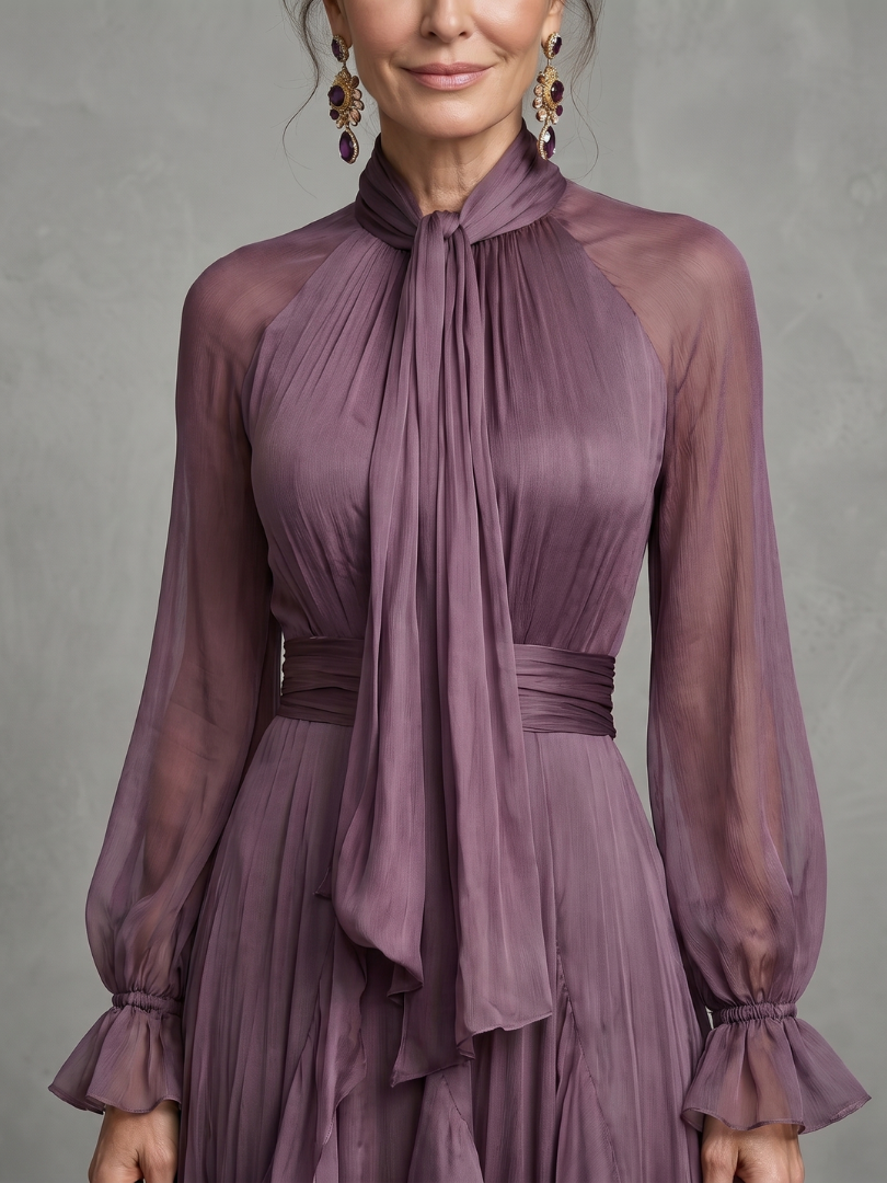 Demetria | Women's Tie Neck Ruffle Tiered Maxi Dress