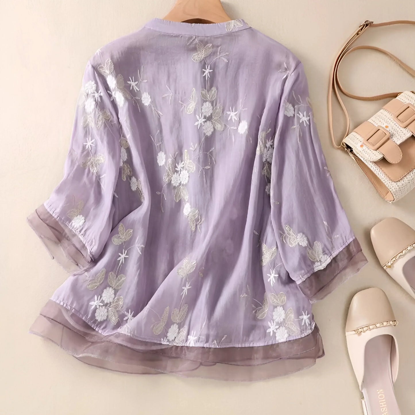 Emily | Women's Top with Embroidered Flowers