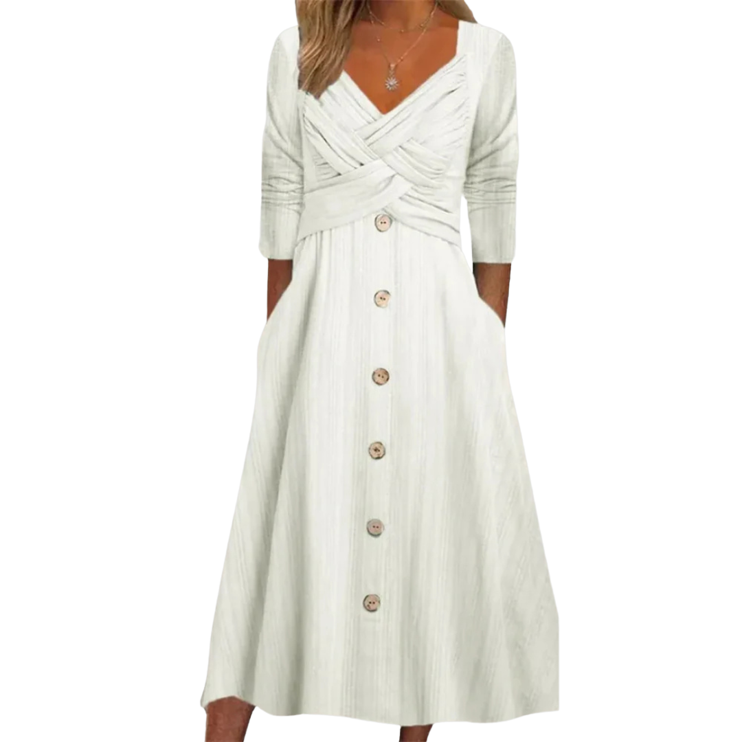 Ella | Women's Elegant Tummy Coverage Midi Dress with Pockets