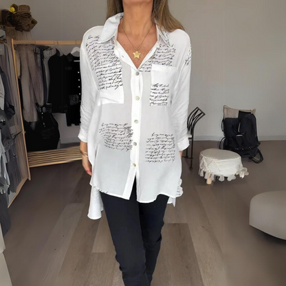 Carla | Women's Longline Handwritten Button-Up Shirt