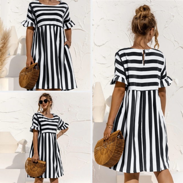 Levoire | Women's Ruffled Short Striped Maternity Dress