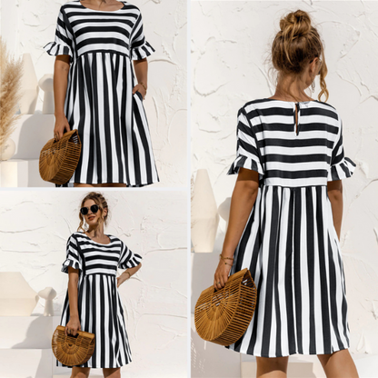 Levoire | Women's Ruffled Short Striped Maternity Dress