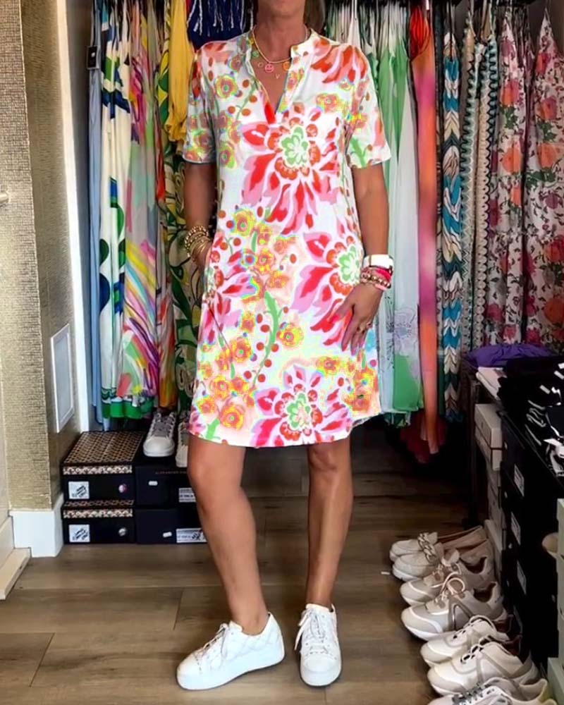 Federica | Women's Relaxed Dress with Short Sleeves and Floral Print