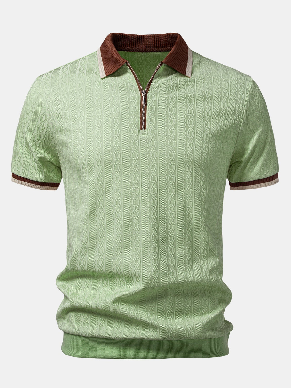 Men's Textured Polo with Contrast Trim and Zipper