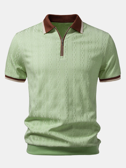 Men's Textured Polo with Contrast Trim and Zipper