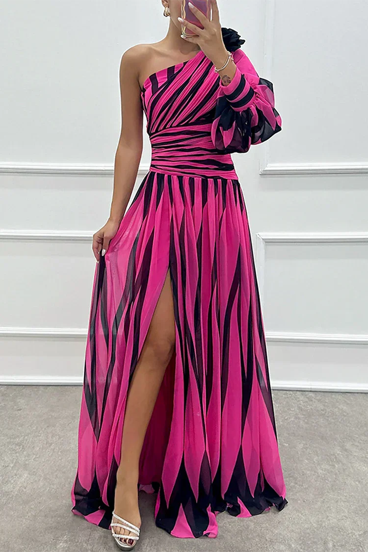 Chloe | Women's Elegant Striped One Shoulder Maxi Dress