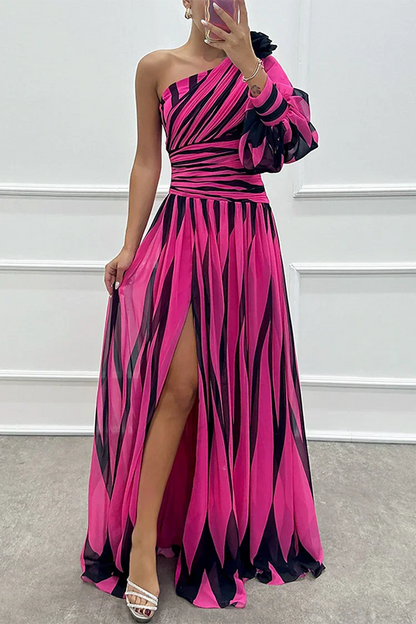 Chloe | Women's Elegant Striped One Shoulder Maxi Dress