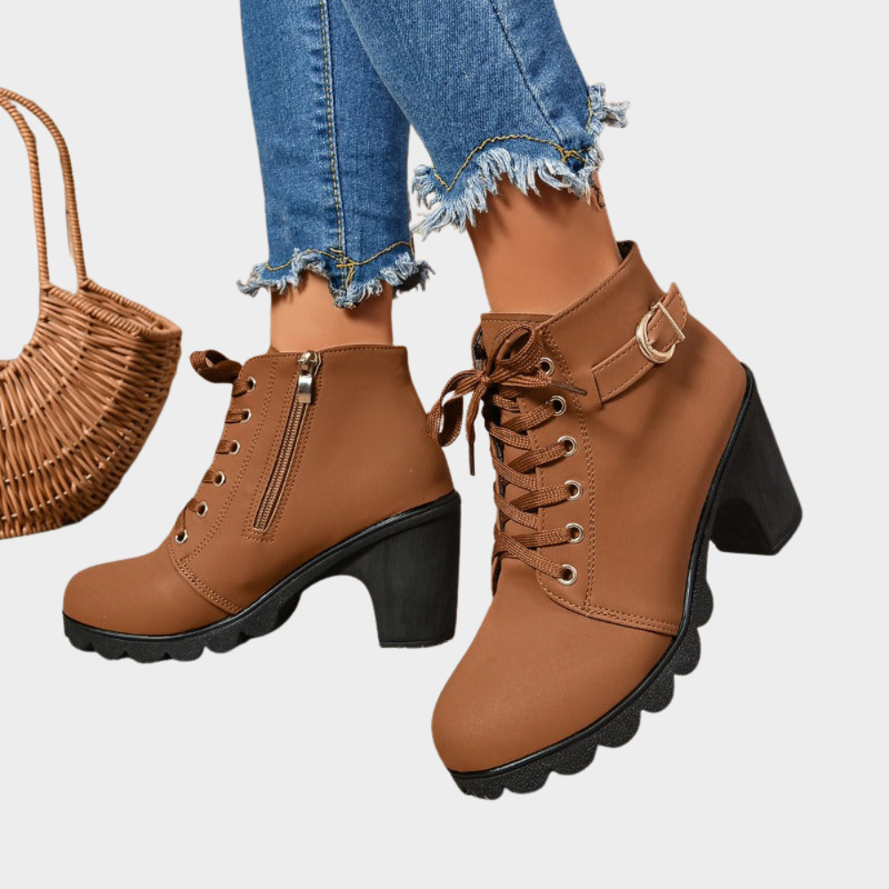 Kenna | Women's Cushioned Lace-Up Block Heel Ankle Boots