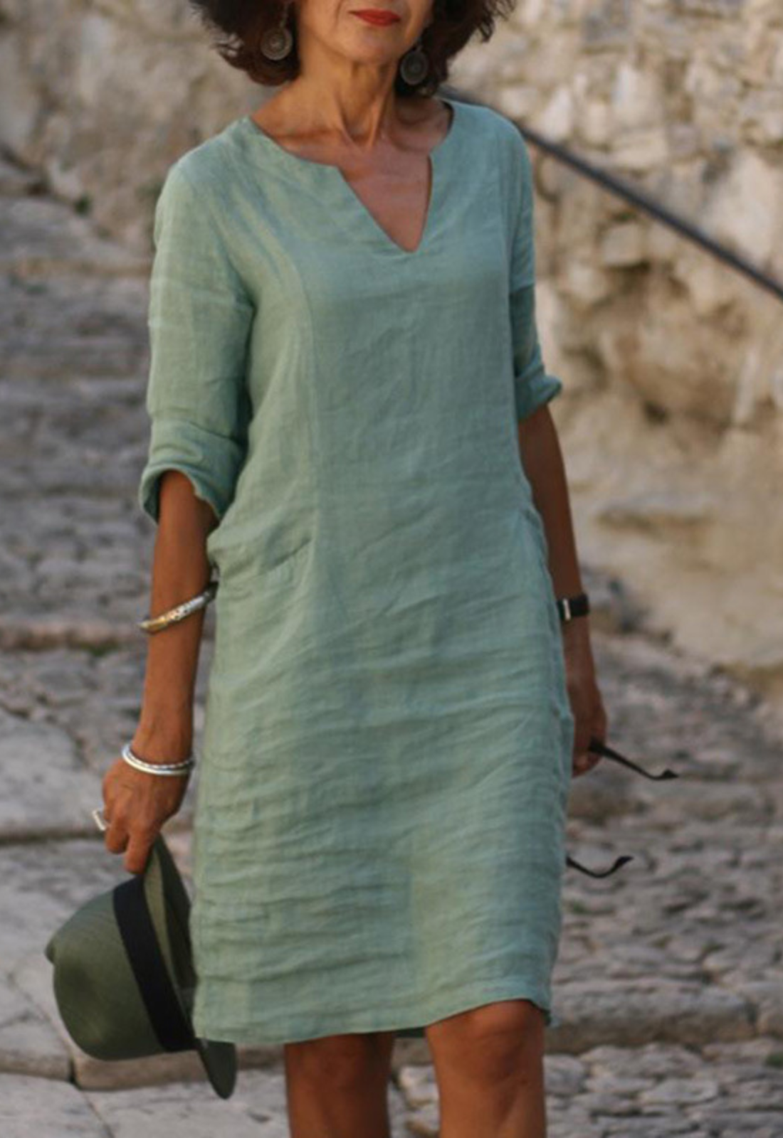 Elvy | Women's Sleek V-Neck Midi Dress