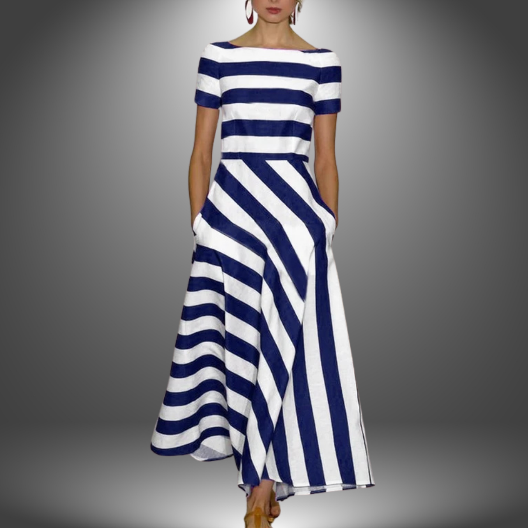 Natalia | Women's Long Stripe Maxi Dress, Handmade