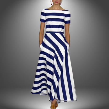 Natalia | Women's Long Stripe Maxi Dress, Handmade