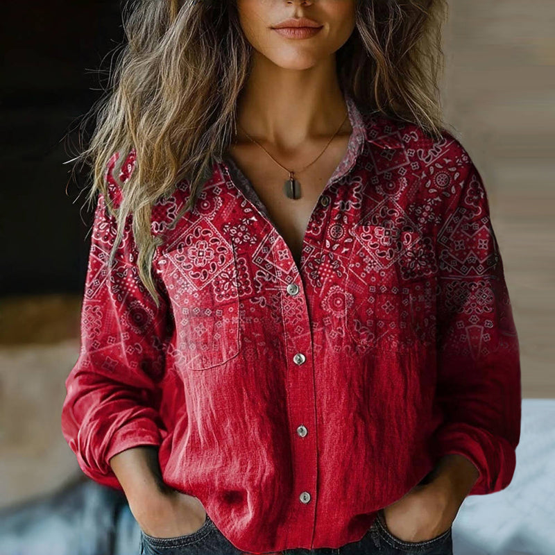 Lily | Women's Printed Vintage Blouse with Pockets