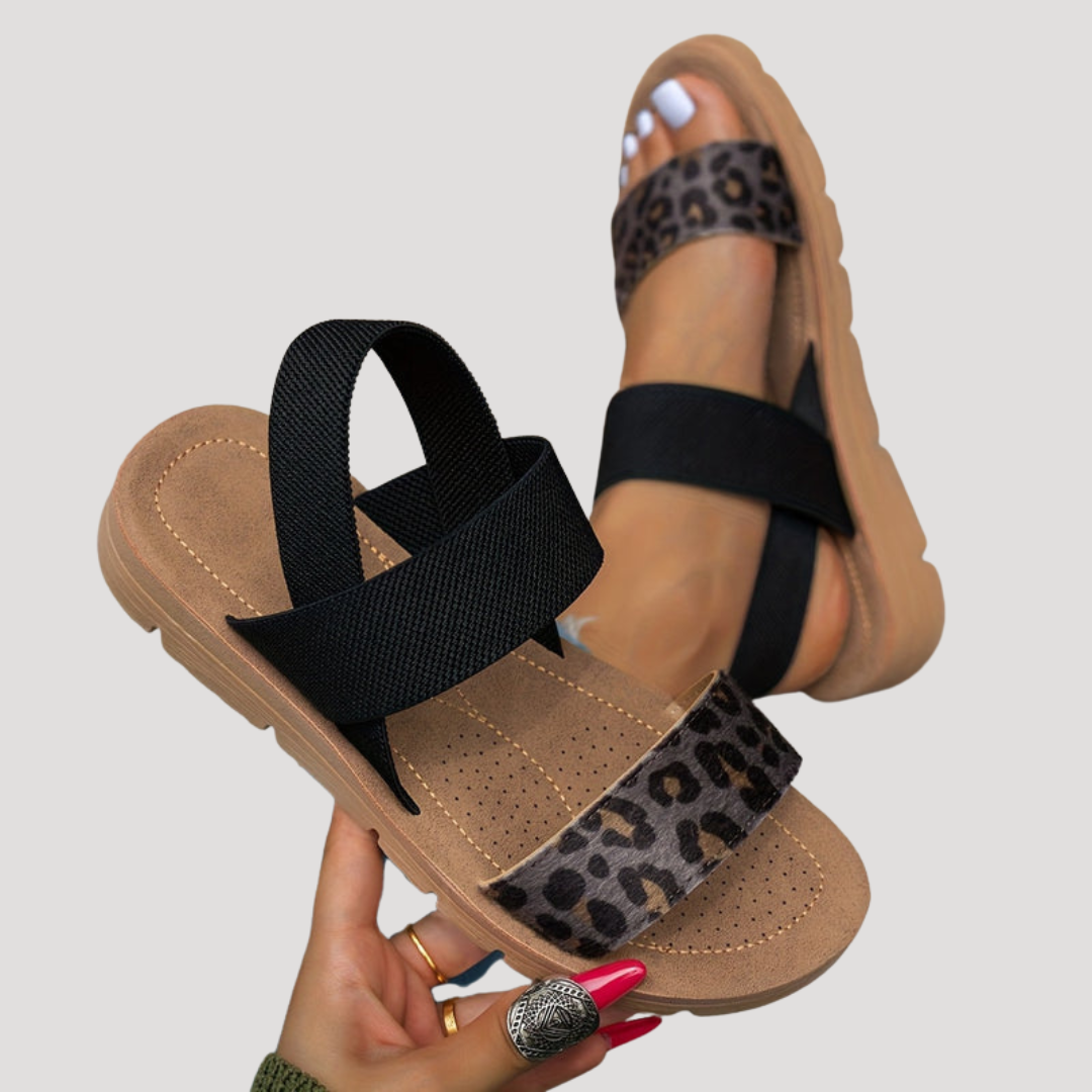 Women's Cushioned Open-Toe Stylish Leopard Print Cross-Strap Flat Sandals for Ultimate Comfort