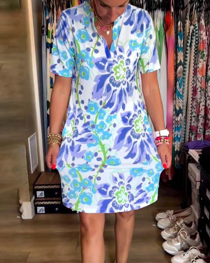 Federica | Women's Relaxed Dress with Short Sleeves and Floral Print
