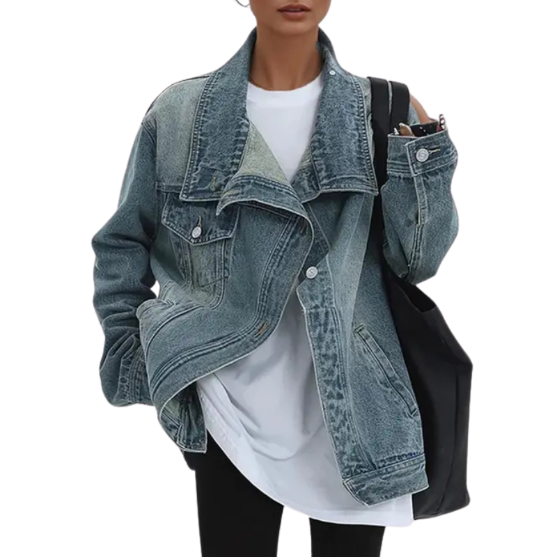 Skye | Women's Relaxed Retro-Inspired High Neck Asymmetric Jacket with Vintage Wash