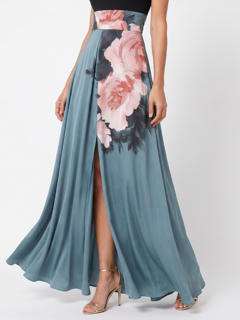 Olympas | Women's Halter Bodice Floral Skirt Maxi Dress