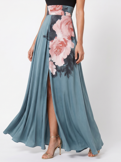 Olympas | Women's Halter Bodice Floral Skirt Maxi Dress